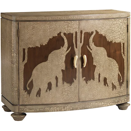 Sumatra Two-Door Five-Shelf Hall Chest with the Image of Two Trumpeting Elephants On the Doors